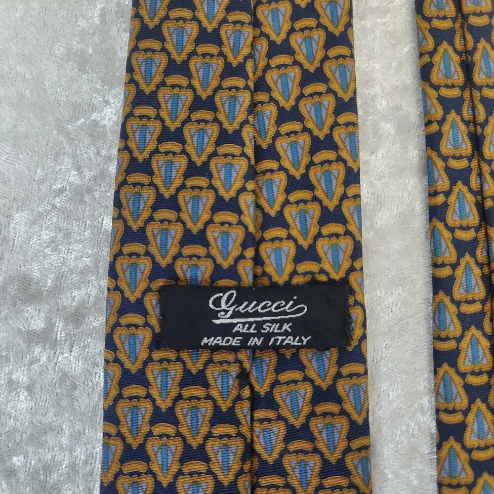 Authentic GUCCI Mens Blue & Gold Tie-100% Silk